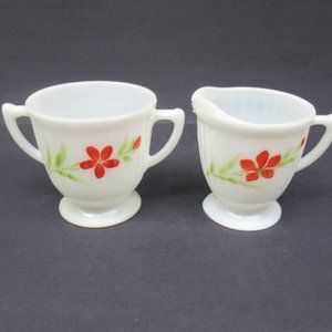 MacBeth Evans Depression Monax White PETALWARE Footed Creamer and Sugar Bowl